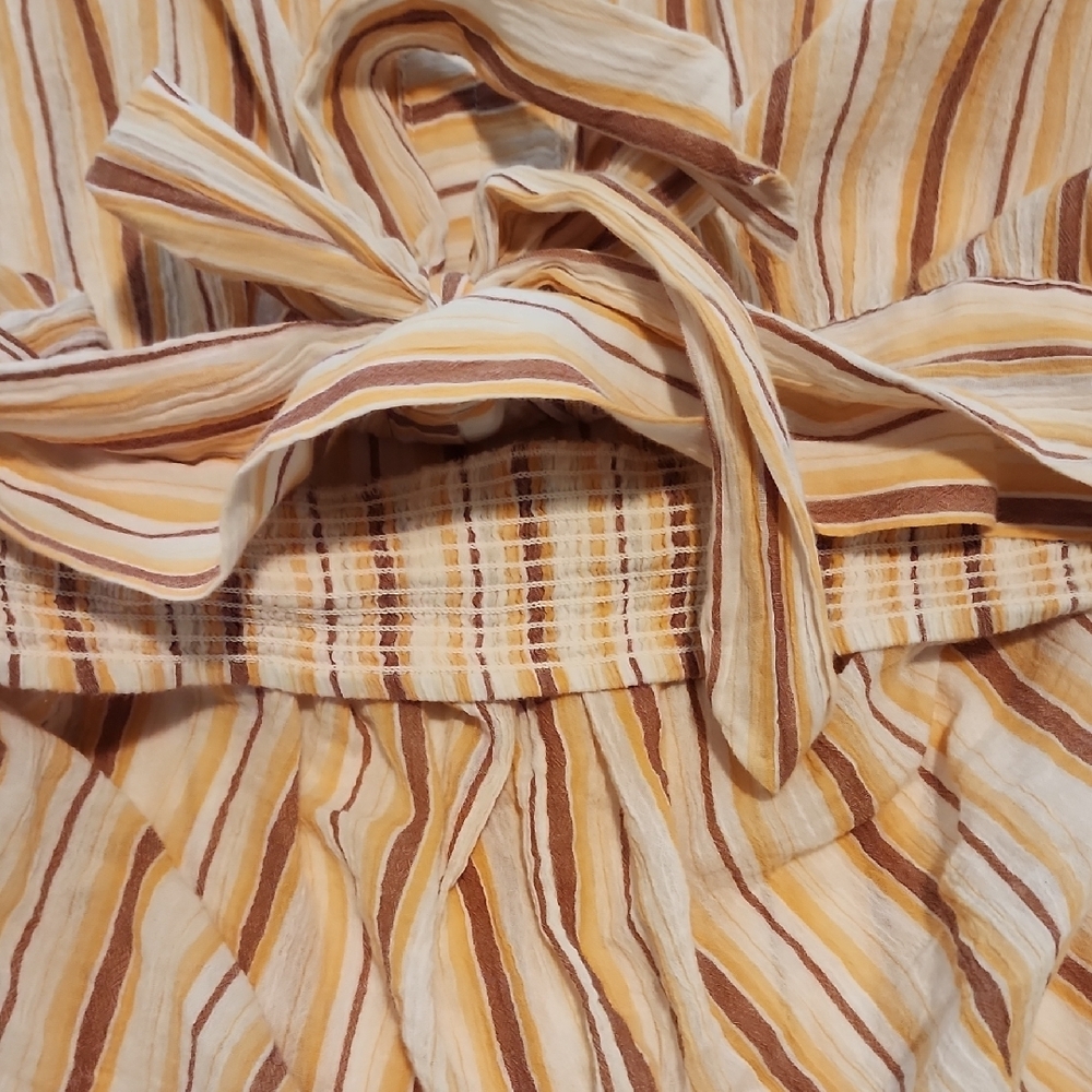 Anthropologie Striped Tie-Front Balloon-Sleeve Tunic in Cream and Tan - Picture 6 of 6